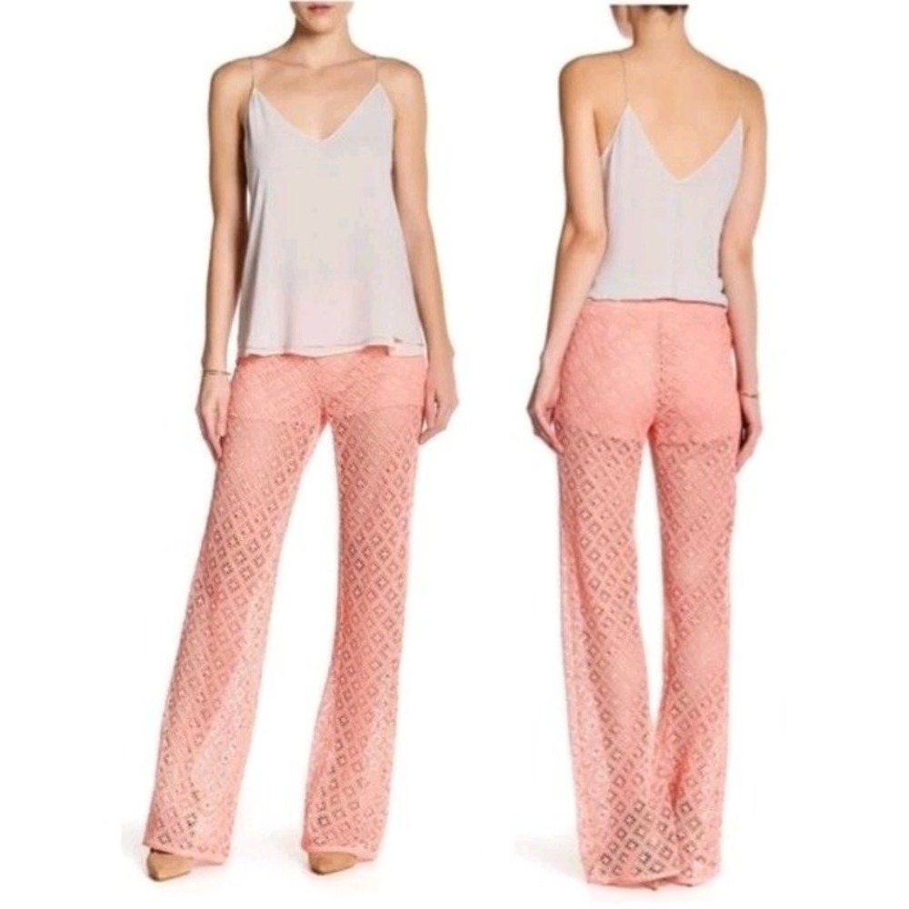 New Trina Turk Andria Sheer Crotchet Pants Size 8 Coral Built In Shorts Boho
